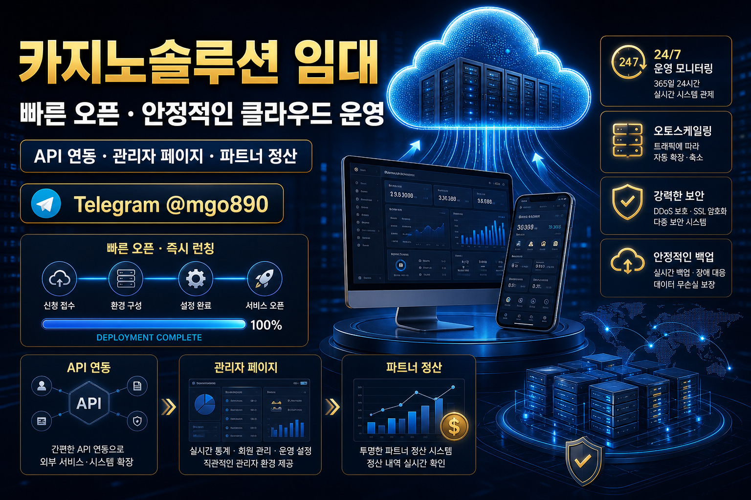 카지노솔루션 임대 빠른 오픈 클라우드 운영 Telegram @mgo890 홍보 이미지
